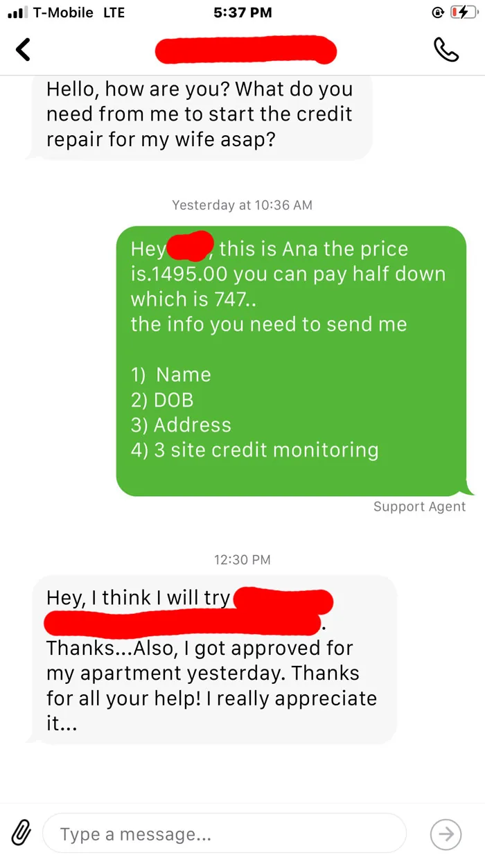 Client thank you after getting approved for an apartment