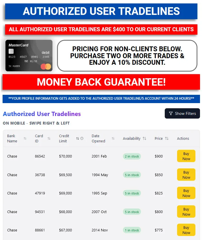 Authorized user tradelines to boost credit